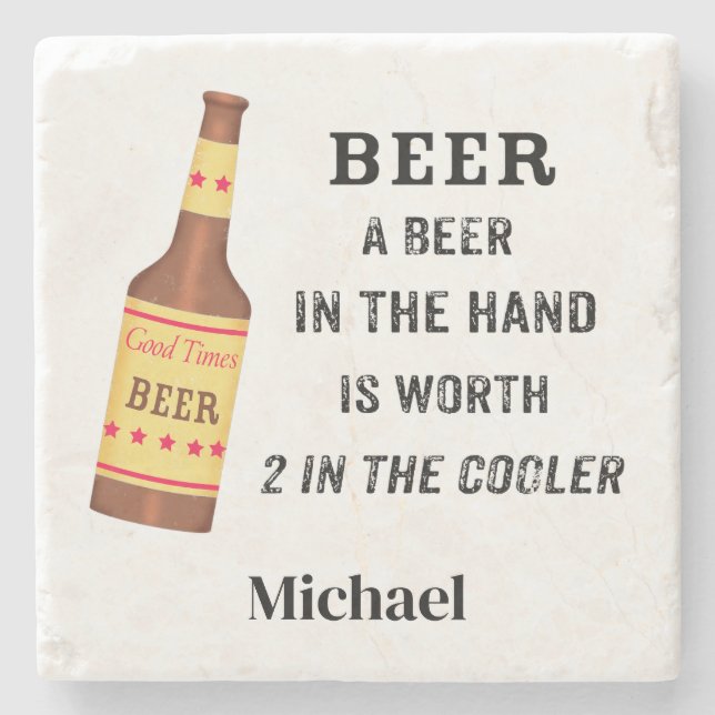 Beer Funny Saying Beer in hand Worth 2 in Cooler Stone Coaster (Front)
