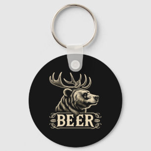 Beer Funny Vintage Design Bear With Deer Antlers F Key Ring