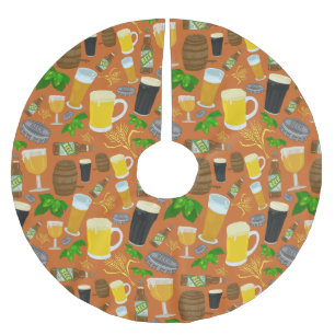 Beer Glass Bottle Hops and Barley Pattern Brushed Polyester Tree Skirt