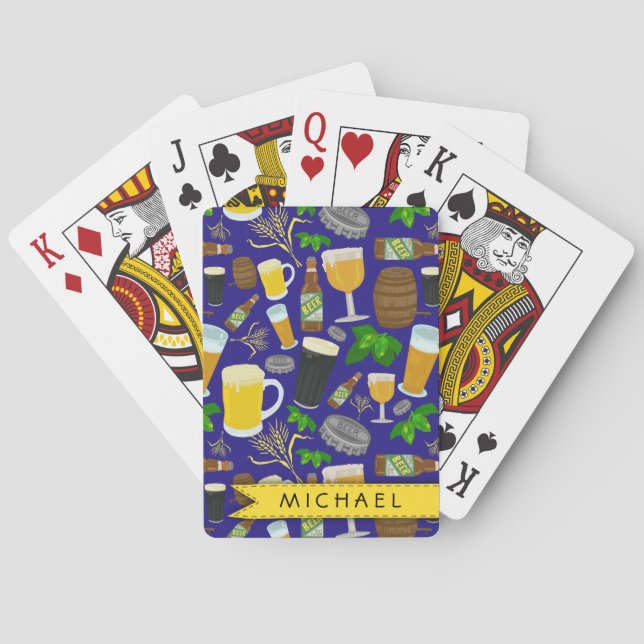 Beer Glass Bottle Hops and Barley Pattern Playing Cards (Back)