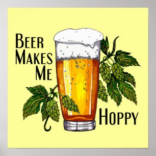 Beer Glass & Hops with Text Poster