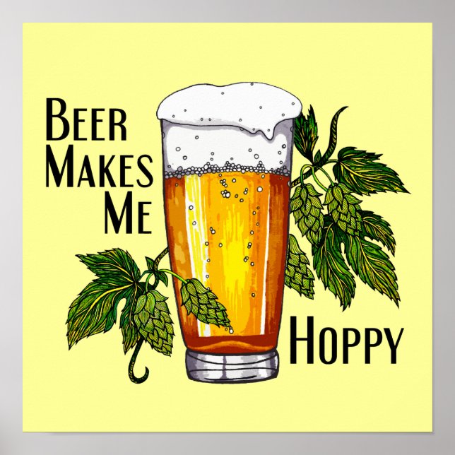 Beer Glass & Hops with Text Poster (Front)