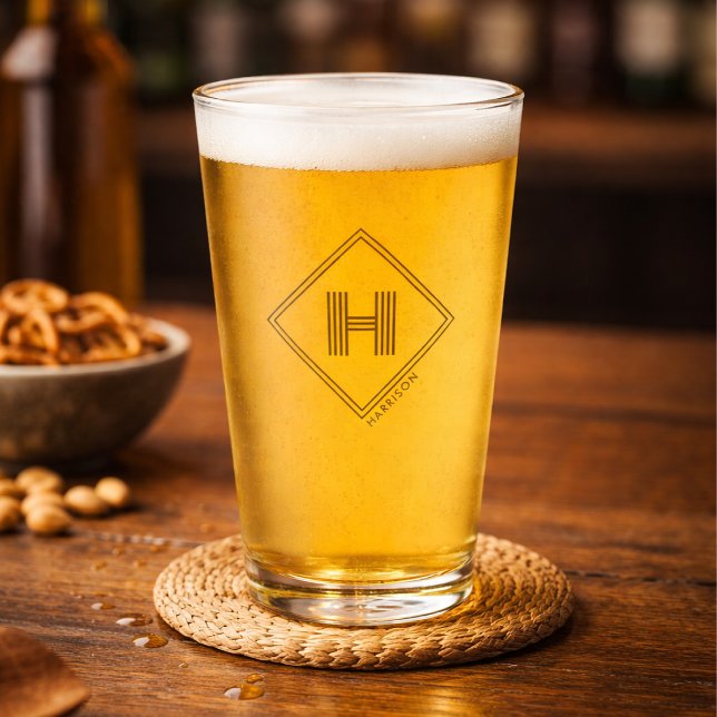 Beer Glass | Modern Geometric Monogram Initial (Creator Uploaded)