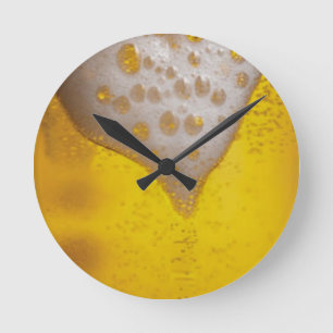 Beer Glass with Bubbles and Foam Round Clock