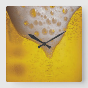 Beer Glass with Bubbles and Foam Square Wall Clock