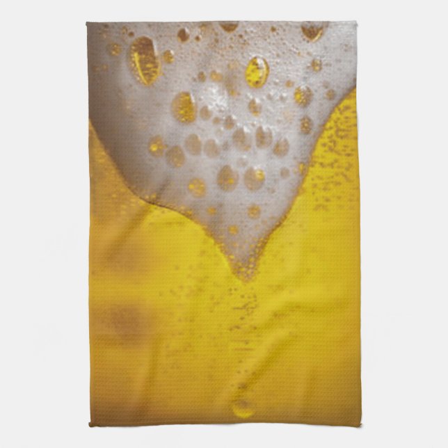 Beer Glass with Bubbles and Foam Tea Towel (Vertical)