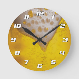 Beer Glass with Bubbles and Foam with Numbers Round Clock