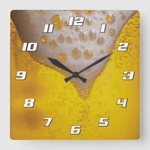 Beer Glass with Bubbles and Foam with Numbers Square Wall Clock
