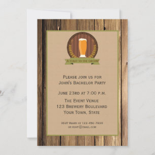 Beer Glass, Wood Look Bachelor Party Invitation