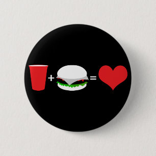 beer + hamburger = love 6 cm round badge