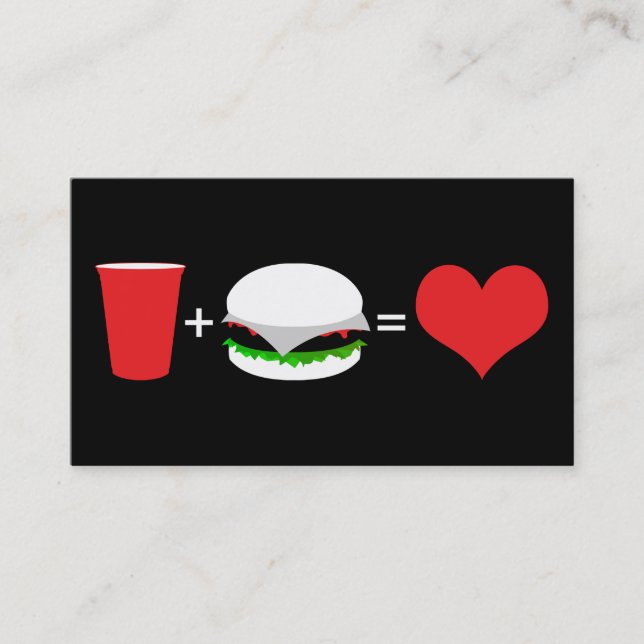 beer + hamburger = love business card (Front)