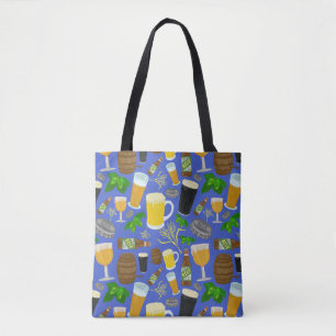 Beer Hops Barley Glasses Bottles Brewer Pattern Tote Bag