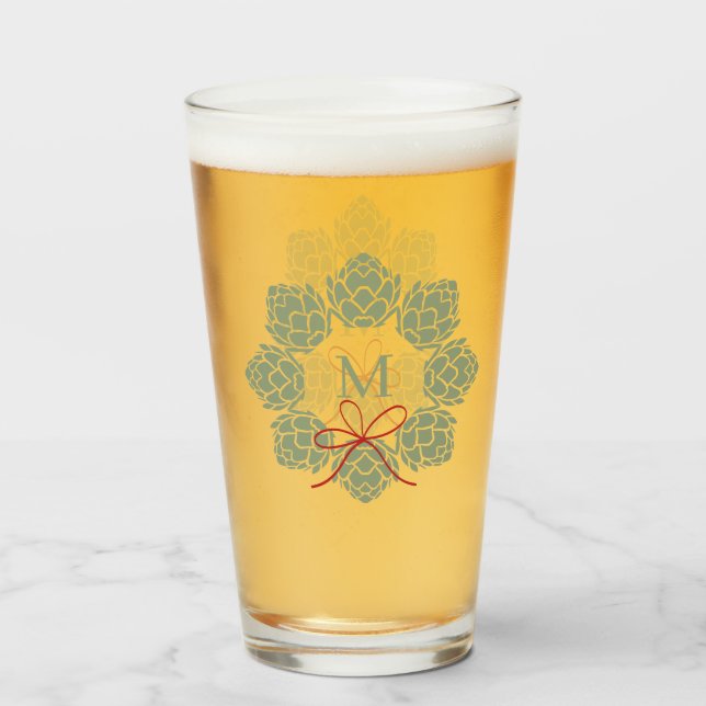 Beer Hops Christmas Monogram Glass (Front Filled)