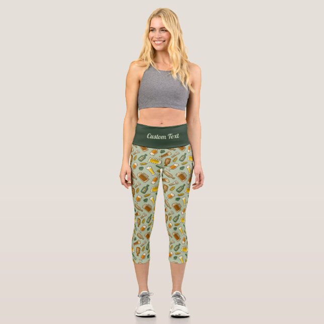 Beer Icons Pattern Capri Leggings (Front)