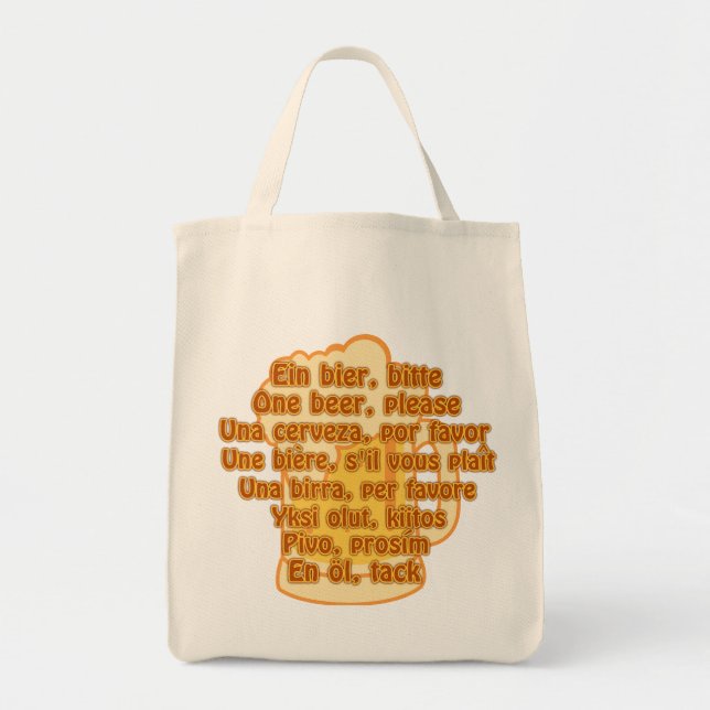 BEER in languages bag - choose style & colour (Front)