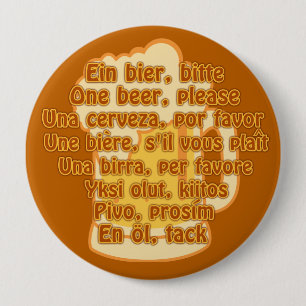 BEER in languages custom button, huge 10 Cm Round Badge