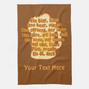 BEER in languages custom kitchen towel
