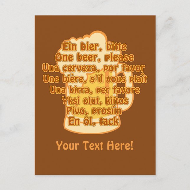 BEER in languages custom postcard (Front)