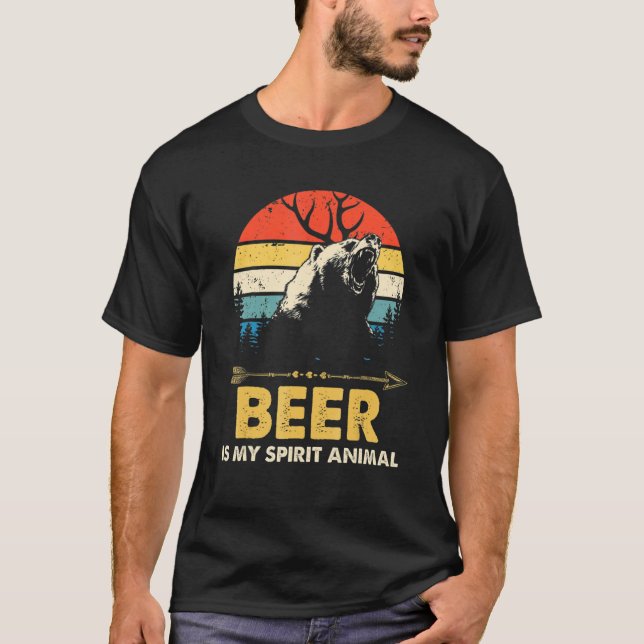 Beer Is My Spirit Animal Bear Deer  Drink Pub Retr T-Shirt (Front)