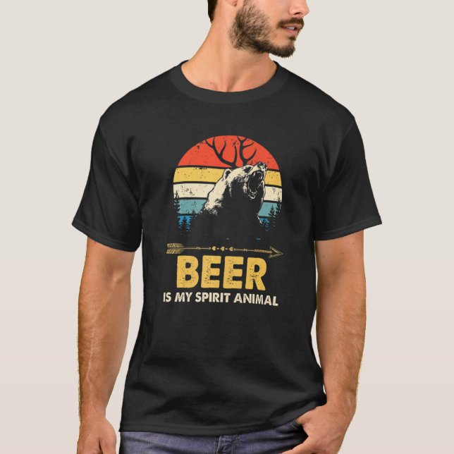 Beer Is My Spirit Animal Bear Deer  Drink Pub Retr T-Shirt (Front)