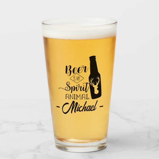 Beer is My Spirit Animal Funny Name Beer Glass (Front Filled)