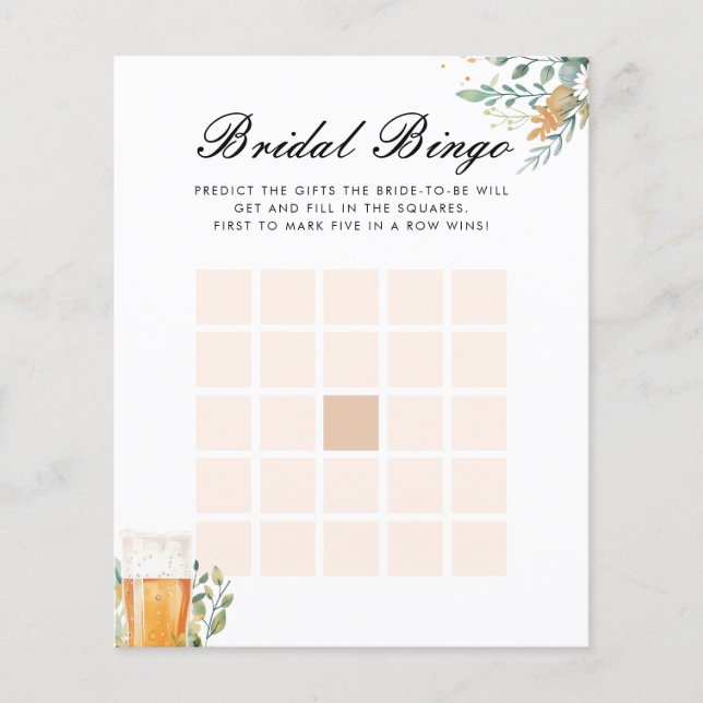 Beer Love is Brewing Bingo Bridal Shower Game (Front)