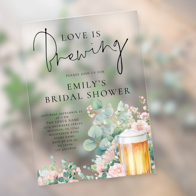 Beer Love is Brewing Bridal Shower Acrylic Invitations (Creator Uploaded)