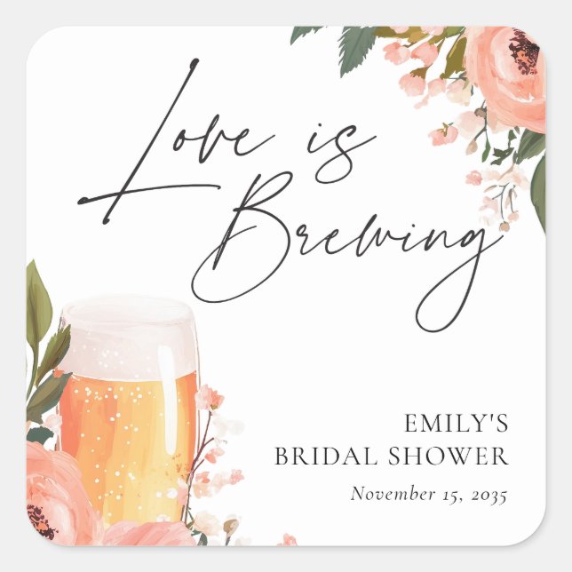 Beer Love is Brewing Bridal Shower Square Sticker (Front)