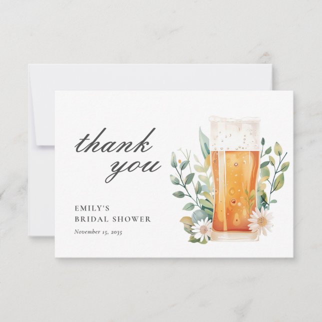 Beer Love is Brewing Bridal Shower Thank You Card (Front)