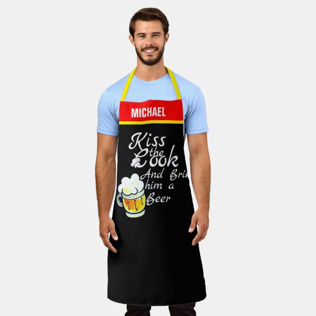 Beer Lover Apron - Funny Custom Chef Gift Men (Worn)