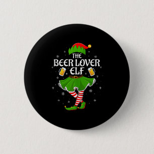 Beer Lover Elf Christmas Family Girls Women Elf Sq 6 Cm Round Badge