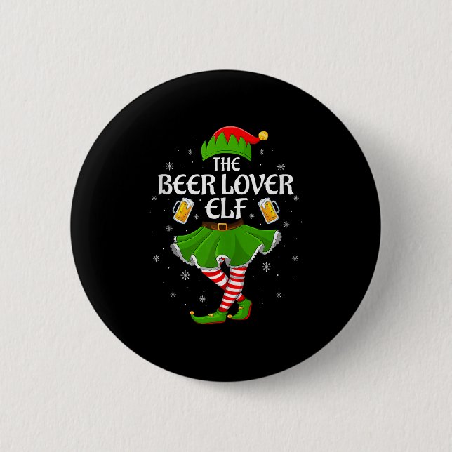 Beer Lover Elf Christmas Family Girls Women Elf Sq 6 Cm Round Badge (Front)
