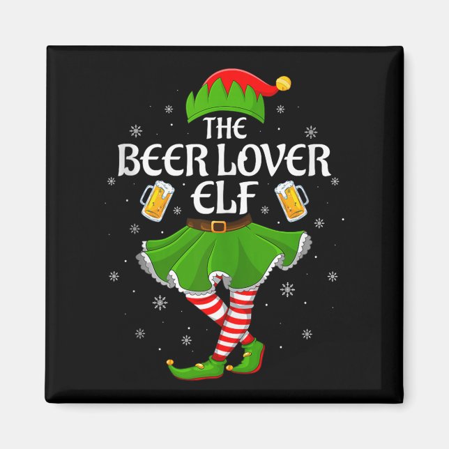 Beer Lover Elf Christmas Family Girls Women Elf Sq Magnet (Front)