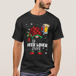 Beer Lover Gnome Red Buffalo Plaid Matching Family T-Shirt