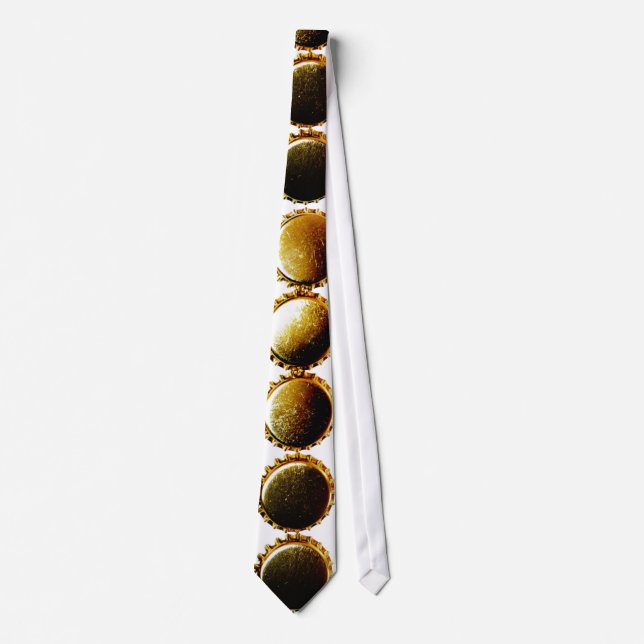 Beer Lovers Bling! Shiny Gold Beer Caps Tie (Front)