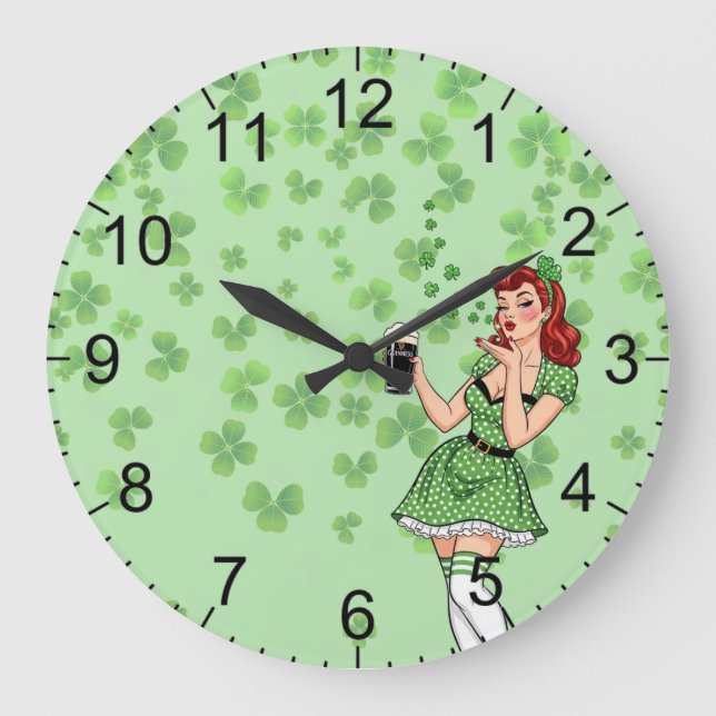 Beer Loving Irish Pin Up Large Clock (Front)