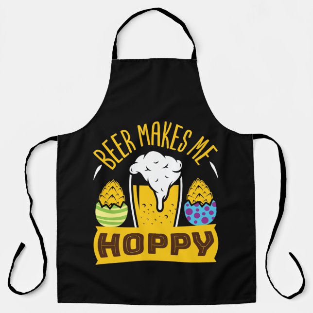 Beer Makes Me Hoppy Funny Easter Drinking Apron (Front)