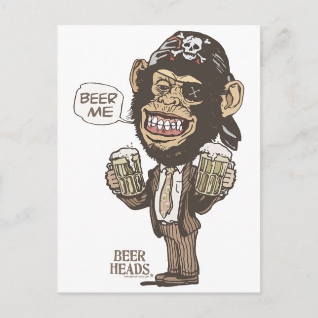 Beer Me Chimp Pirate by Mudge Studios Postcard (Front)