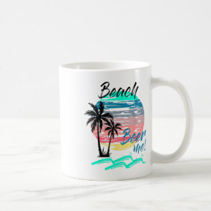 Beer Me Funny Drinking Beach Retro Sunset Palm Tre Coffee Mug