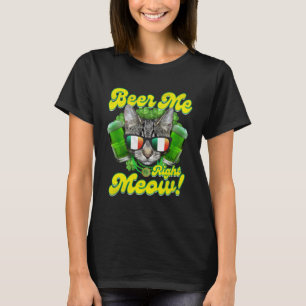 Beer Me Right Meow Irish Cat Glasses Lucky Shamroc T-Shirt