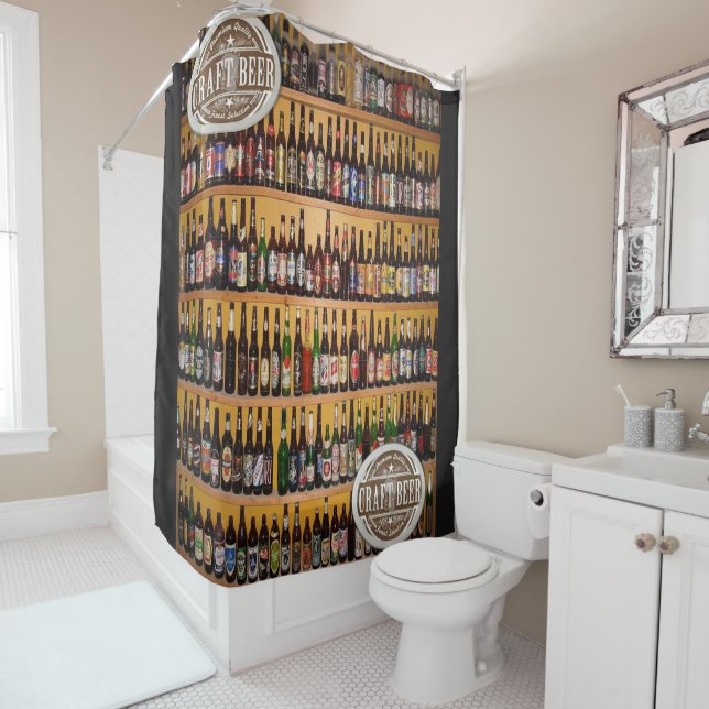Beer mens black bottle showercurtain shower curtain (In Situ)
