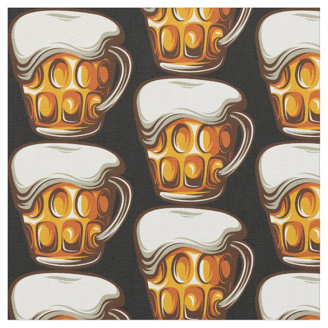 Beer Mug Bartender Brewery Bar Pattern Fabric (Close Up)