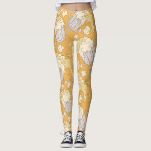 Beer Mug Cartoon: Vintage Seamless. Leggings