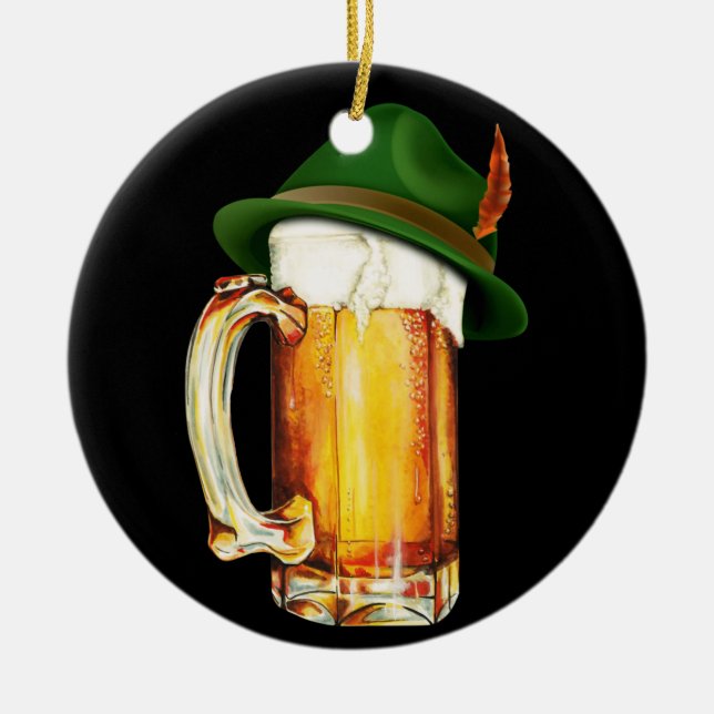 Beer Mug Wearing German Hat Oktoberfest Ceramic Ornament (Front)