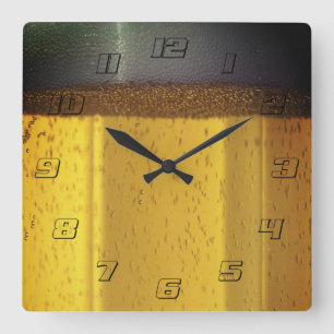 Beer Mug with Bubbles and Foam Square Wall Clock