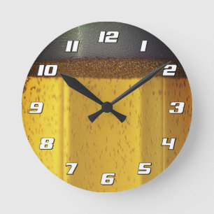 Beer Mug with Bubbles and Foam with Numbers Round Clock