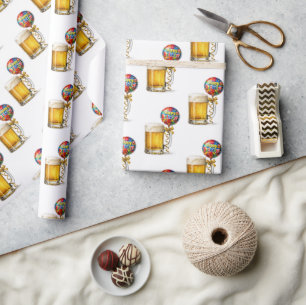 Beer Mug with Happy Birthday Balloon Wrapping Paper