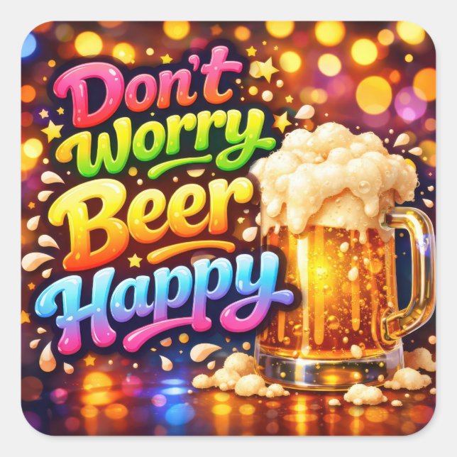 Beer Mug With Neon Rainbow Quote Square Sticker (Front)