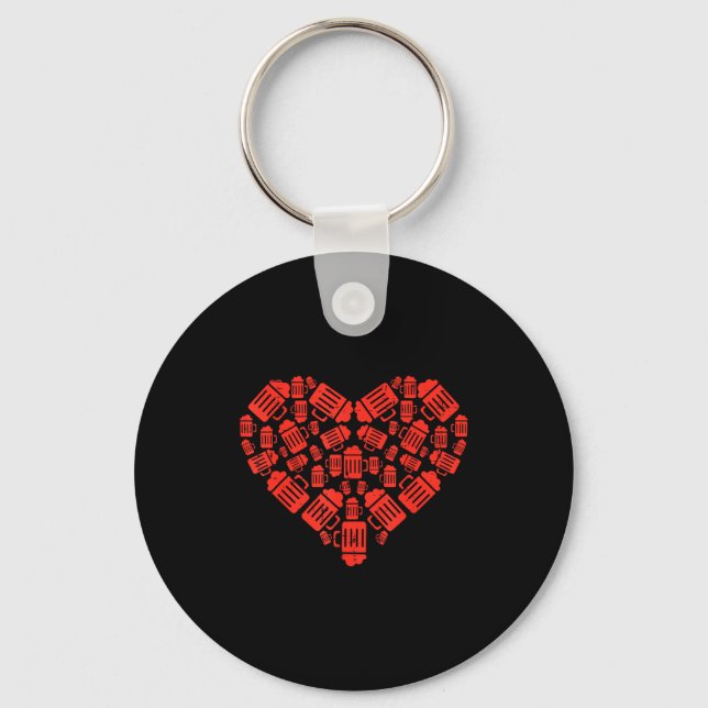 Beer Mugs Heart Funny Valentines Day Drinking Team Key Ring (Front)