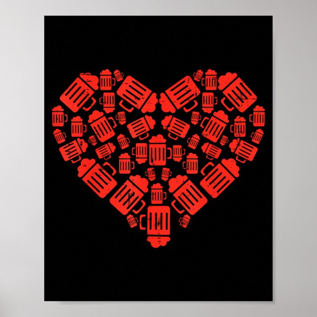 Beer Mugs Heart Funny Valentines Day Drinking Team Poster (Front)